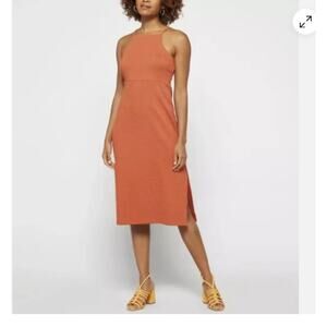 Madewell Burnt Orange Crosshatch Texture Knee Length Apron Midi Dress Size L